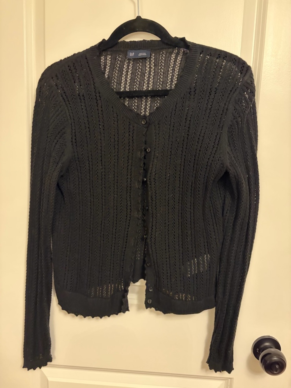 GAP Black 100% Cotton Pointelle Crop Cardigan